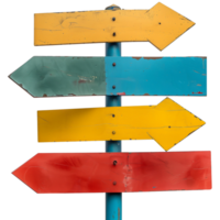 A solid color signpost with multiple directional arrows, isolated on a transparent background png