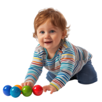 A young child playing with a colorful toy, captured in a moment of joy and curiosity, isolated on a transparent background png