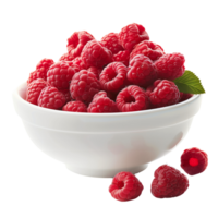 Perfectly ripe raspberries overflowing from a bowl isolated on a transparent background png