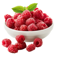 Perfectly ripe raspberries overflowing from a bowl isolated on a transparent background png