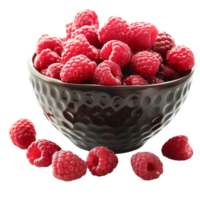 Perfectly ripe raspberries overflowing from a bowl isolated on a transparent background png