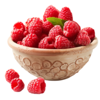 Perfectly ripe raspberries overflowing from a bowl isolated on a transparent background png