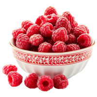 Perfectly ripe raspberries overflowing from a bowl isolated on a transparent background png