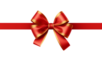 Red ribbon and bow with gold photorealistic high quality isolated on a transparent background png