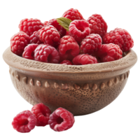Perfectly ripe raspberries overflowing from a bowl isolated on a transparent background png