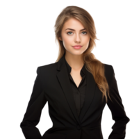 A businesswoman in a sharp outfit, isolated on a transparent background png