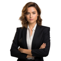 A businesswoman in a sharp outfit, isolated on a transparent background png
