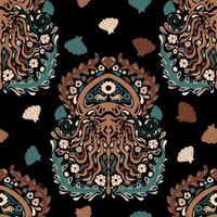 seamless pattern with an octopus and shells on black background vector