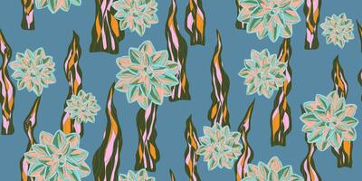 a pattern with flowers and leaves on a blue background vector