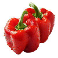 A fresh three red pepper with water droplets isolated on a transparent background png