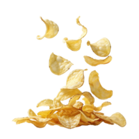 A flying of a pile of delicious potato chips isolated on a transparent backgroundA flying of a pile of delicious potato chips isolated on a transparent background png