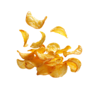 A flying of a pile of delicious potato chips isolated on a transparent backgroundA flying of a pile of delicious potato chips isolated on a transparent background png
