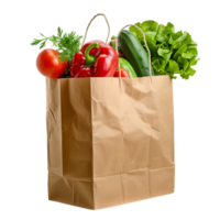 A brown paper bag filled with fresh vegetables isolated on a transparent background png