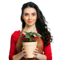 A woman is holding a plant in a pot png