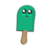 A green ice cream stick with eyes and a smile png