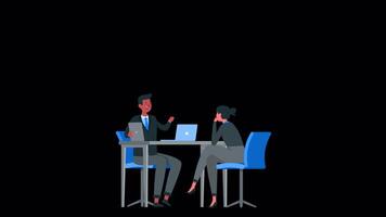 Man Working In Office Reports To His Boss About Business On Alpha Channel 2D Cartoon Animation video
