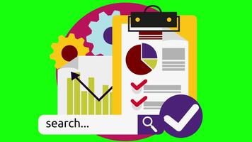 Data Analytics, Dashboard And Business Finance Report On Greenscreen Background 2D Cartoon Animation video