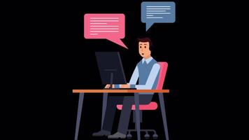 Male Employee At The Call Center Is Trying To Solve The Problem With The Customer On Alpha Channel 2D Cartoon Animation video