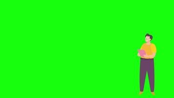 Man Working In The Office Checks His E-mails With A Tablet In His Hand On Greenscreen Background 2D Cartoon Animation video