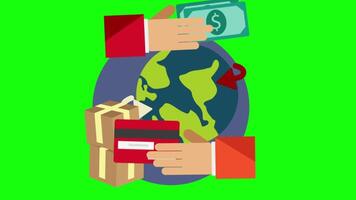 Products Are Shipped From All Over The World Via Cash And Card Payment Methods On Greenscreen Background 2D Cartoon Animation video