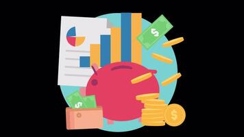 Protect Your Money Safely In The Piggy Bank And Achieve Success In Business Life On Alpha Channel 2D Cartoon Animation video
