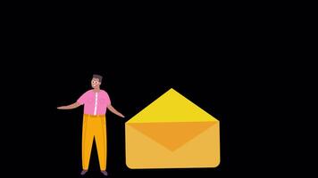 Man Working In The Office Message Is Empty On Alpha Channel 2D Cartoon Animation video
