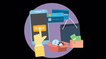 Opportunity To Buy All Products Quickly With Mobile Payment Methods On Alpha Channel 2D Cartoon Animation video