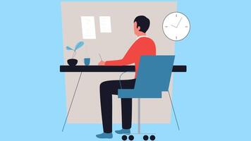 Man Sitting In Chair At Laptop Computer At Desk 2D Cartoon Animation video