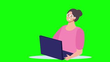 Woman Working On Project On Computer In Office 2D Cartoon Animation On Greenscreen video
