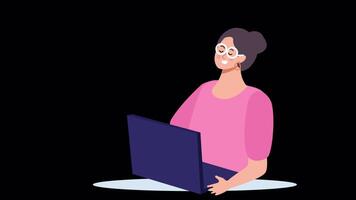 Woman Working On Project On Computer In Office 2D Cartoon Animation On Alpha Channel video