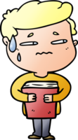 cartoon anxious boy carrying book drawing png