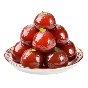Delicious Gulab jamun on a plat isolated on transparent background png