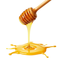 Dripping honey with wooden drizzler isolated on transparent background png