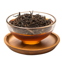Dry black tea in round bowl isolated on transparent background png