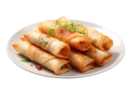 Egg roll in white plate isolated on transparent background png