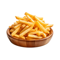 French fries on a wooden plate isolated on transparent background png