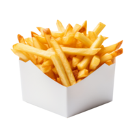 French fries in a white paper box isolated on transparent background png