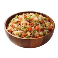Fried Rice on Wooden Bowl isolated on transparent background png