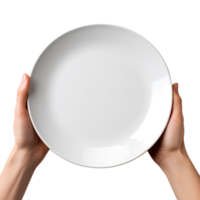 hand holds empty plate isolated on transparent background png
