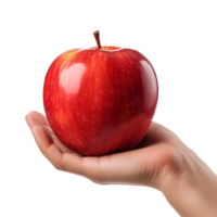 hand holding red apple isolated on transparent background png