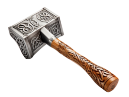 Metal hammer with long wooden handle isolated on transparent background png