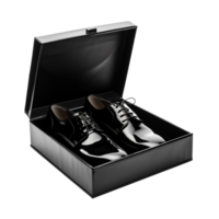 Open black shoe box on transparent background png