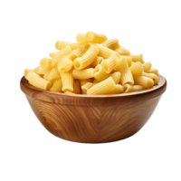 Pile of raw macaroni in wood bowl isolated on transparent background png
