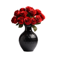 Red roses on black vase isolated on transparent background png