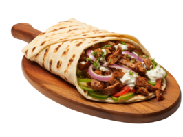 Shawarma on cutting board isolated on transparent background png