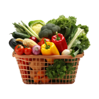 Shopping basket with vegetables isolated on transparent background png