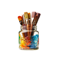 apilar de color artista pintar cepillos en un tarro aislado en transparente antecedentes png