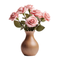 wooden vase with flowers isolated on transparent background png