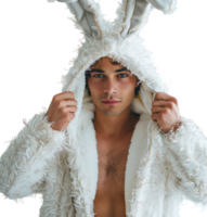 Happy man wearing bunny ears on isolated transparent background png