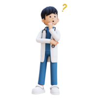 3D Doctor Character Confused and Thinking Pose. Suitable for Medical content png